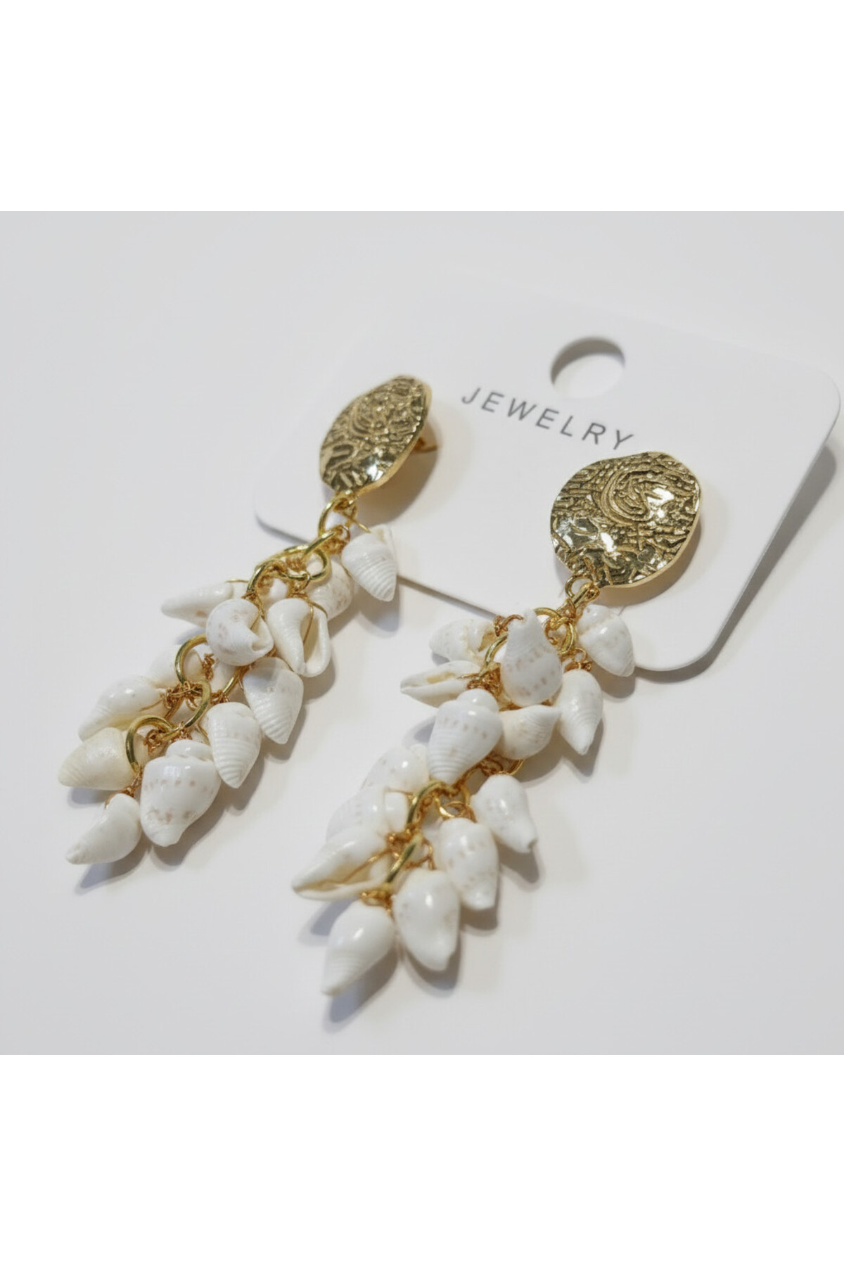 Salkım Model Doğal Deniz Kabuğu Gold Küpe